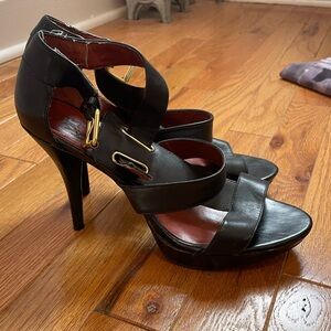 Black platform heeled sandals